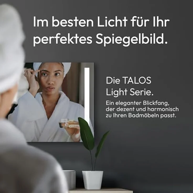 Talos Badspiegel mit Beleuchtung Light, 140 x 70 cm, hinterleuchtet, neutralweiß, hochwertiger Aluminiumrahmen mit Kippschalter – Bild 2