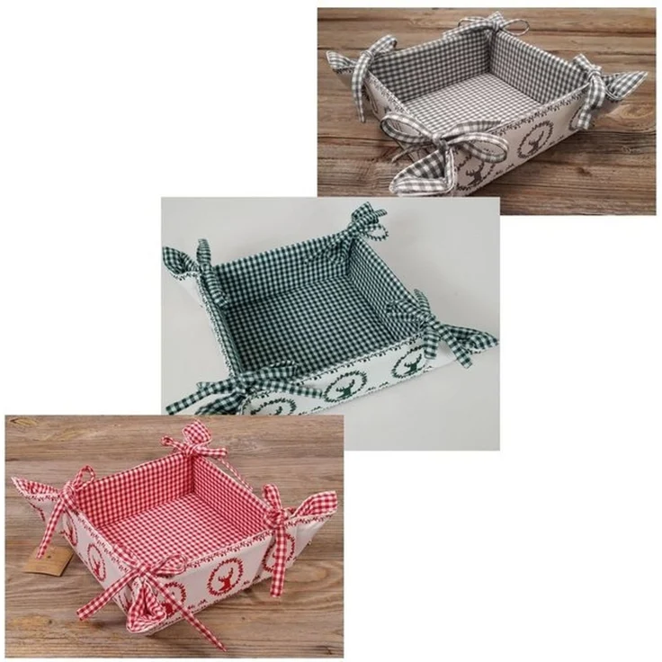 matches21 HOME & HOBBY Vorratsdose Brotkorb aus Stoff RESI Grau, kariert mit Hirsch Druck, in 20x20 cm, Textil, (1-tlg), Wiederverwendbar & Waschbar bis 30 Grad – Bild 4