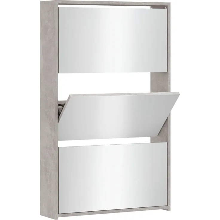 vidaXL Schuhschrank mit Spiegel 3 Fächer Betongrau 63x17x102,5 cm 342636