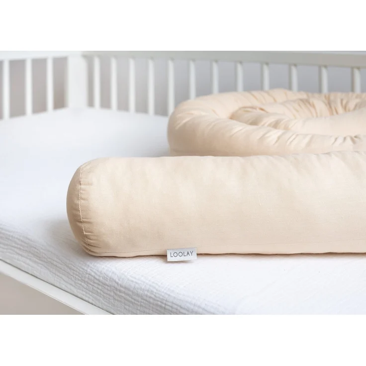 Loolay Nestchenschlange 100% BEIGE Baumwolle Multifunktion PREMIUM Bettschlange Stoffschlange, (Bettumrandung Krabbeldecke Babybett Umrandung Schlange Bett Kopfschutz, Zierkissen Bettrolle Dekokissen Zugluftstopper - Super GESCHENK), LOOLAY® - 100% Eur... – Bild 5