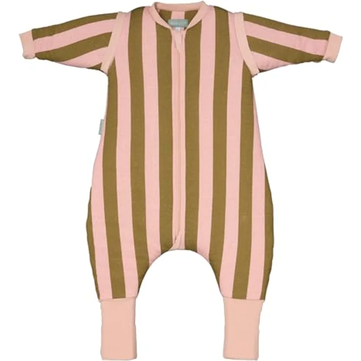 molis&co. Baby-Schlafsack mit Füßen, abnehmbare Ärmel und Socken. 2.5 TOG. Ideal für die Übergangszeit und den Winter. 100% Baumwolle (Oeko-TEX 100). (Khaki&Rose Stripes, 90 cm (3 Jahre)) – Bild 2