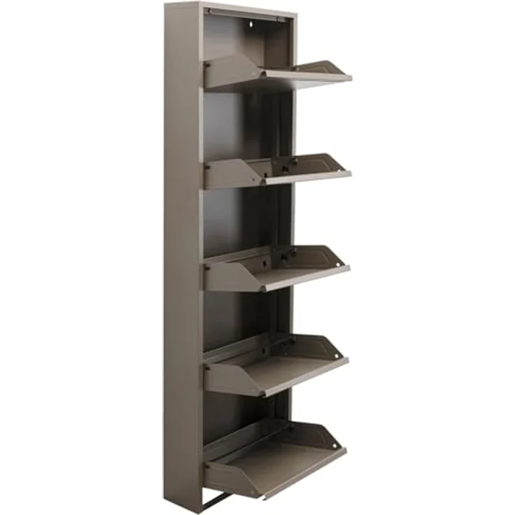 Kare Design Schuhschrank Caruso, Taupe, Stahl, mit 5 Klappen, Schuhablage für 10 Paar Schuhe, schmal, platzsparend, hoch, Schuhregal, Eingangsbereich, 170 x 50 x 15 cm (H/B/T) – Bild 6