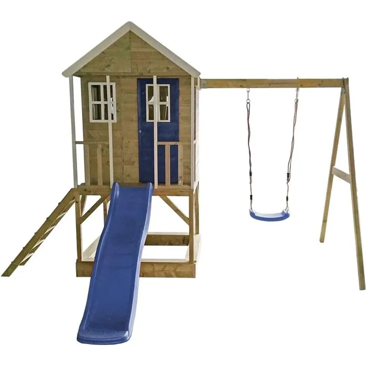 Wendi Toys 'Stelzenhaus Alpaka', blaue Rutsche, Schaukel, Sandkasten, 290 x 350 x 242 cm, ab 3 Jahren