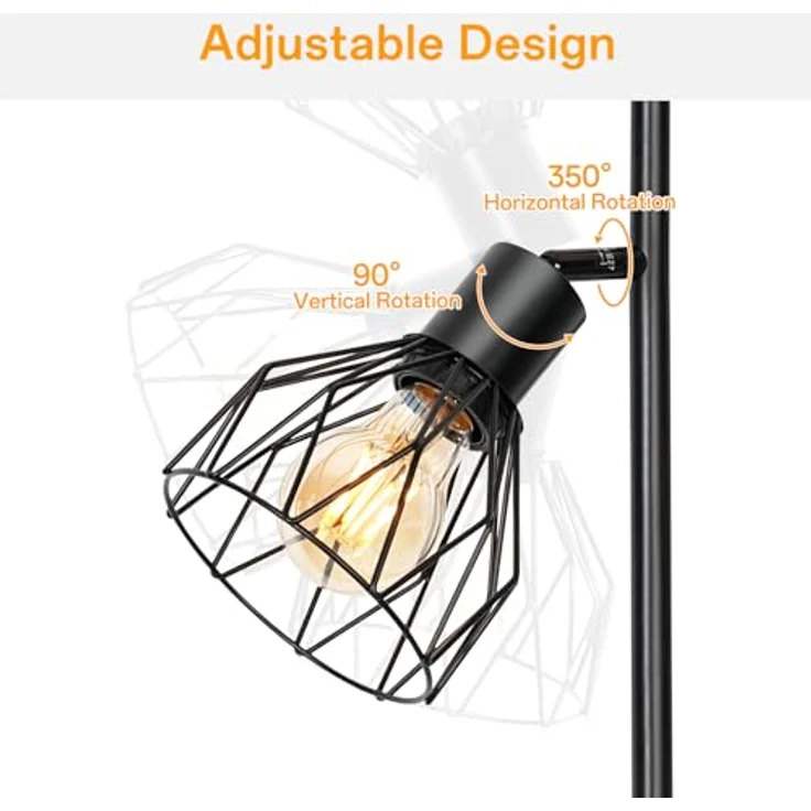 Dehobo Industrial Stehlampe Wohnzimmer Stehlampe Vintage Retro Wohnzimmerlampe Moderne LED E27 Fußsteuerung Leselicht Schwarze Einstellbare Stehleselampe für Schlafzimmer Esszimmer Ecke Ohne Glühbirne – Bild 4