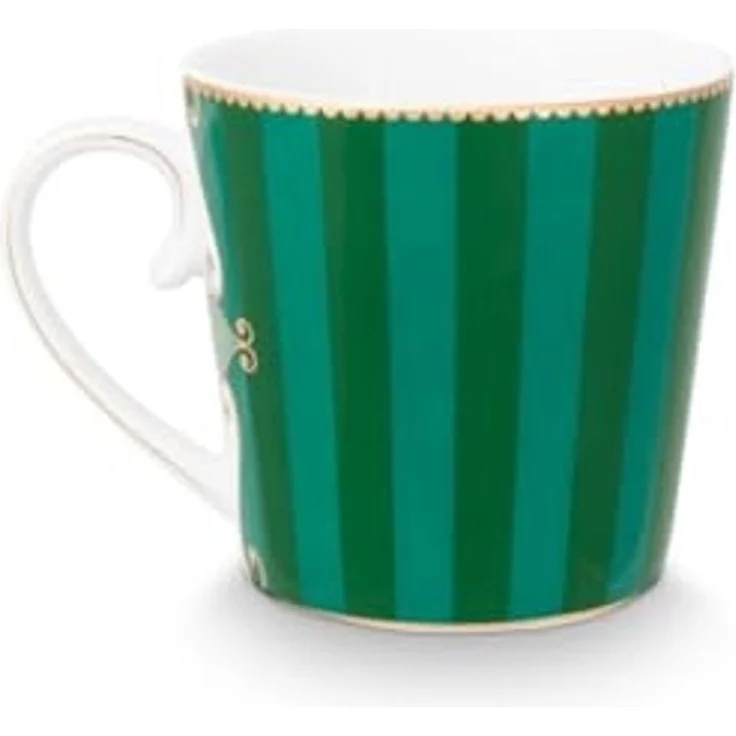 PiP Studio Becher Love Birds Medallion Henkelbecher Stripes grün 250ml, Bone China, Mug Large Love Birds Medallion Stripes Emerald-Green 250ml – Bild 2