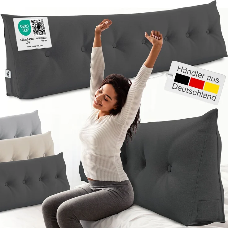 ELONEO Rückenkissen Bett- und Rückenstützkissen >Anthrazit< 200cm – Bild 1