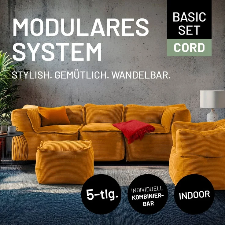 Lumaland Modulares Basic Set - Cord-Reihe | Indoor Sitzsäcke mit Softer Struktur, ideal Sofa Modulen & zum Pouf | Bean Bag mit Füllung - für Wohnzimmer & Co. – Bild 4