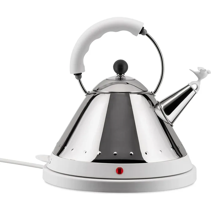 Alessi | MG32 W - Elektrischer Kabelfreier Wasserkessel, Edelstahl und Thermoplastisches Harz, Weiss