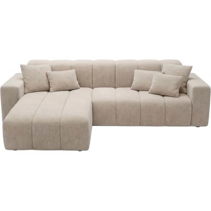 GRAINGOLD Ecksofa L-Form Nork, Wohnzimmer Ecksofa, Couch L-Form, Velour-Stoff, Beige, Links – Bild 2