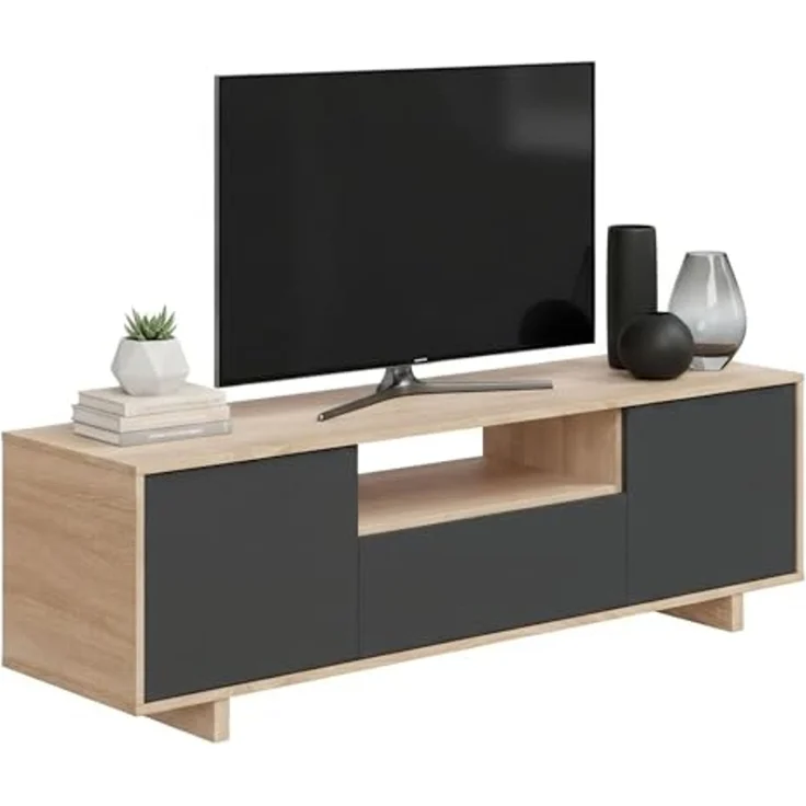 Dmora - TV-Ständer Visalia, Wohnzimmer TV-Sideboard, 3-türiger TV-Ständer, Niedriges Sideboard für Wohnzimmer, cm 150x41h46, Eiche – Bild 3