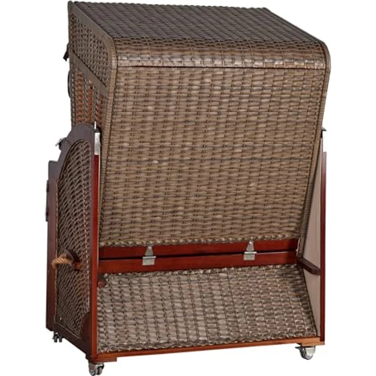 WebaVita Strandkorb Karibik 2-Sitzer, blau, FSC 100%, BxTxH: 123x90x170 cm, Premium Modell mit grauer Polsterung und blauen Streifen – Bild 3