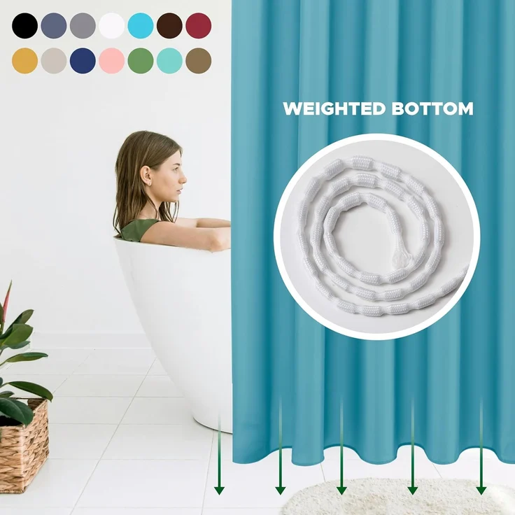 Stoff Duschvorhang 183 × 183 cm Blau, Wasserresistent, Rostfreie Ösen, Hotel-Qualität – Bild 2