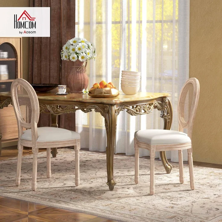 HOMCOM Esszimmerstuhl Küchenstuhl mit Rückenlehne, Polsterstuhl mit Leinenoptik (Essstuhl, 2 St), Wohnzimmer, Cremeweiß 48 x 57 x 96 cm – Bild 2