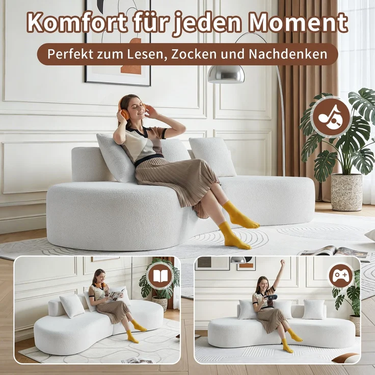 EINHOM Modernes gekrümmtes Bouclé Ecksofa, 3-Sitzer Kompressionssofa, bequem & stilvoll für Wohnzimmer & Apartment, einfache Montage – Bild 3
