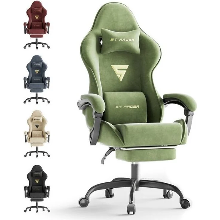 Ferghana Gaming-Stuhl Gaming-Stuhl: Kopfstütze, Lendenkissen, Armlehnen, Fußstütze (Packung), Ergonomischer PC-Stuhl,Rückenlehne 90°-125° – Bild 4