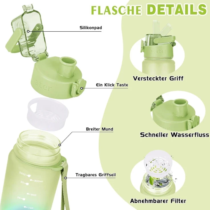 AOPREL Trinkflasche 1l BPA-frei Tritan Sport Wasserflasche Kohlensäure geeignet – Bild 2
