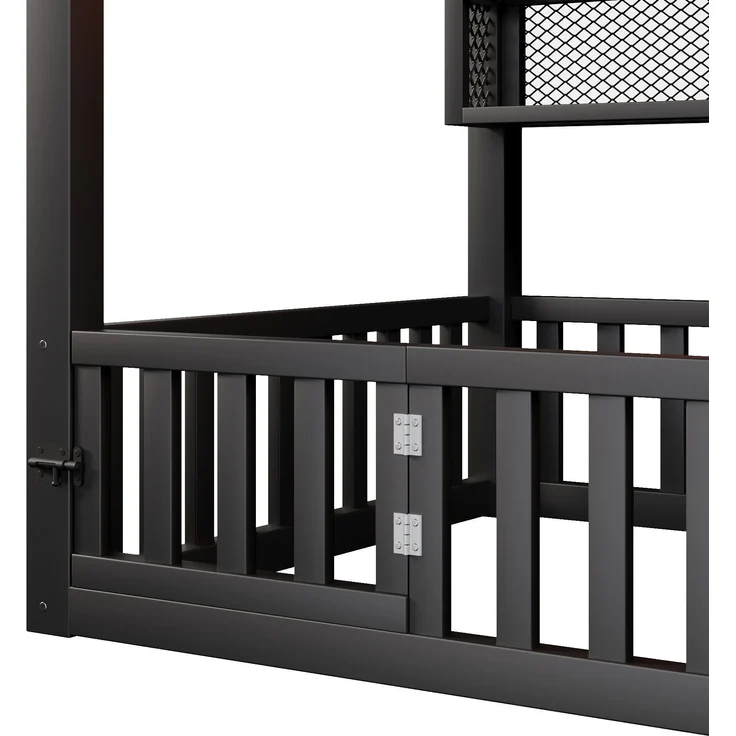 Hausbett mit LED-Beleuchtung, Tür und Regal, 90x200cm, Kinderbett ohne Lattenrost, Einzelbett, Metallbett – Bild 10