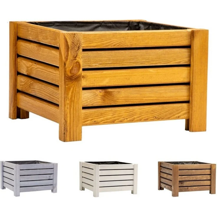 BooGardi Pflanzkübel Blumenkasten Holz mit Vlies (1 St, Hellbraun Klein), 2 Größen Pflanzkasten Blumentopf Balkon Terrasse – Bild 1