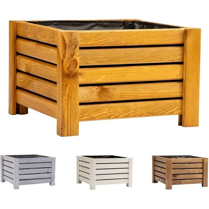 BooGardi Pflanzkübel Blumenkasten Holz mit Vlies (1 St, Hellbraun Klein), 2 Größen Pflanzkasten Blumentopf Balkon Terrasse