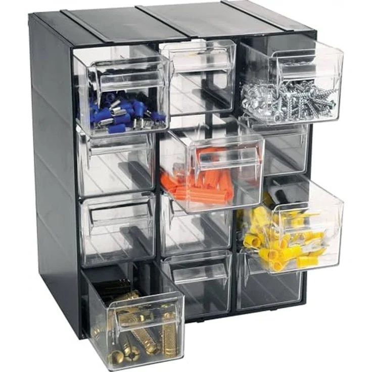 Dmora - Tienen 2 Türen Mehrzweckschrank, Kleinteileschrank, Schrank für Werkzeugbehälter, 100 % Made in Italy, 19x15h23 cm, Anthrazit, 12 Schubladen – Bild 4