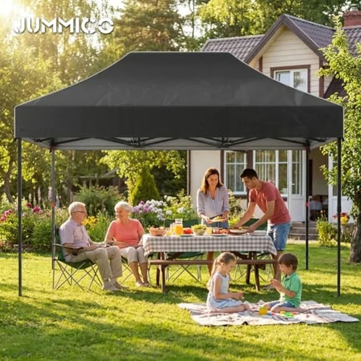 JUMMICO 3x4.5 m Schwerlast-Faltpavillon für Extremes Wetter｜Spitzdach & 110g silberbeschichtetes Oxford｜Verstärkte Klettfixierung｜Mehr Stauraum & Stabilität – Bild 7