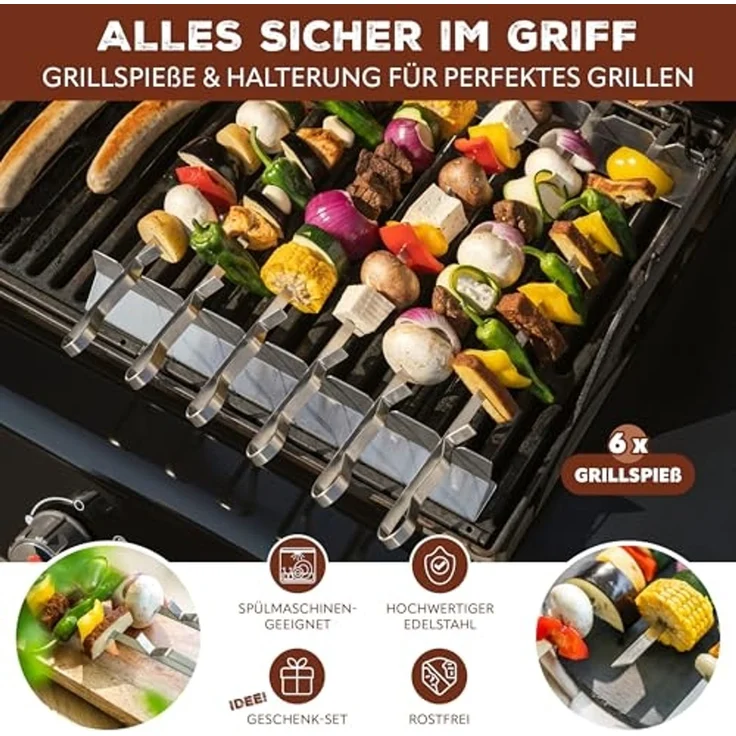 bremermann Grillspieß 6er-Set mit 2 Ablage-Gestellen, Grillspießhalter (6-St) – Bild 2