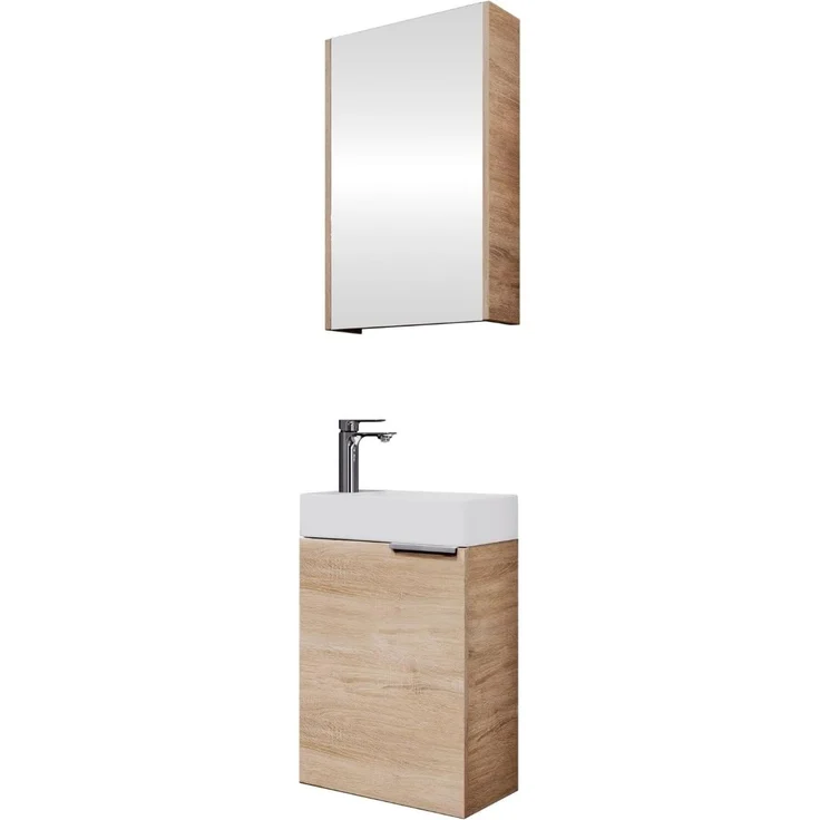 Planetmöbel Badmöbel-Set Badmöbel-Set 40cm mit Spiegelschrank (Sonoma Eiche), (Komplett-Set, 3-St), Badmöbel, Breite 40 cm, Soft-Close-Funktion – Bild 1