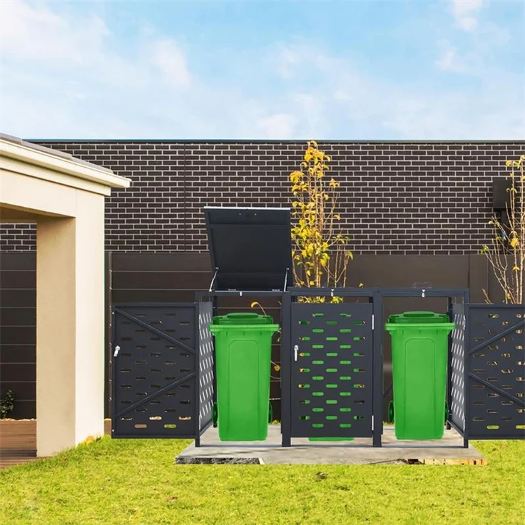 Mülltonnenbox Müllbox Mülltonnenverkleidung 3 Türen Box Anthrazit mit Deckel – Bild 6