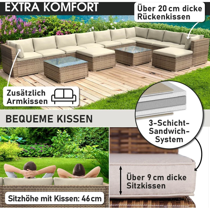 BRAST 'Dreams' Gartenmöbel Lounge, Polyrattan, 11 Personen, Braun – Bild 5