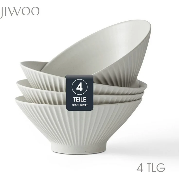 JIWOO Schüssel 4er Ø20cm, Japanische Ramenschüssel Suppenschüssel bowl Pastaschüssel, Keramik, (Schüsselset, 4-tlg), Bowl Hochwertiges Schüsseln Grau Schüssel Mikrowellenofen Spülmaschine – Bild 5