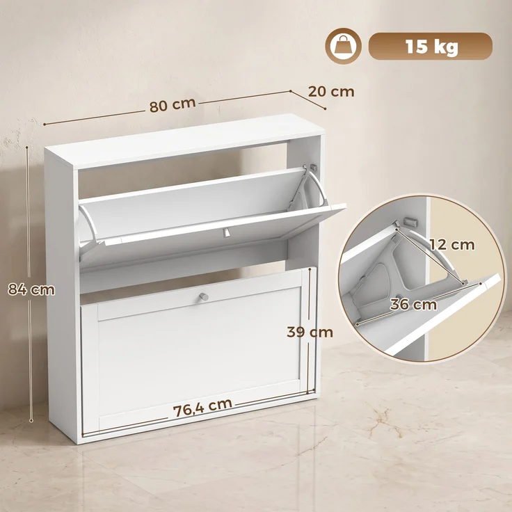 HOMCOM Schuhschrank, MDF, Weiß, 80 x 20 x 84 cm – Bild 3