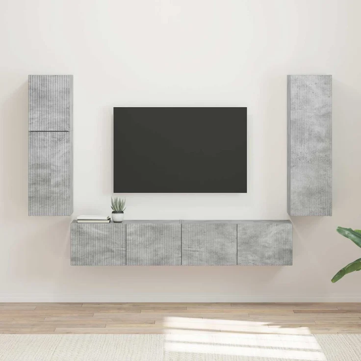 vidaXL TV-Schrankset Wandmontiert 4 pcs Beton Grau Holzwerkstoff 3409036 – Bild 1