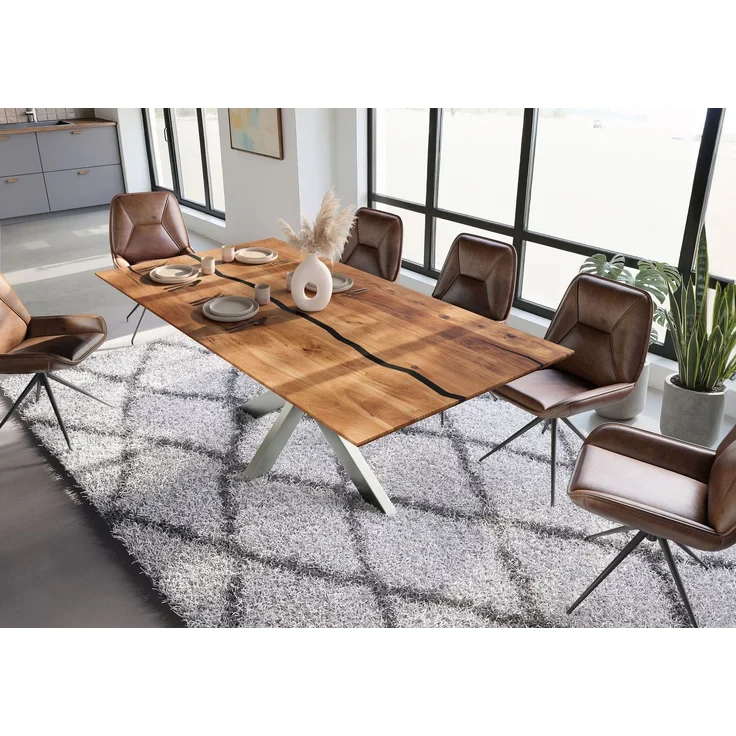 Esstisch Mango 200 x 100 x 74 natur lackiert / Epoxid schwarz, Kreuzgestell silber matt EPOXY – Bild 3