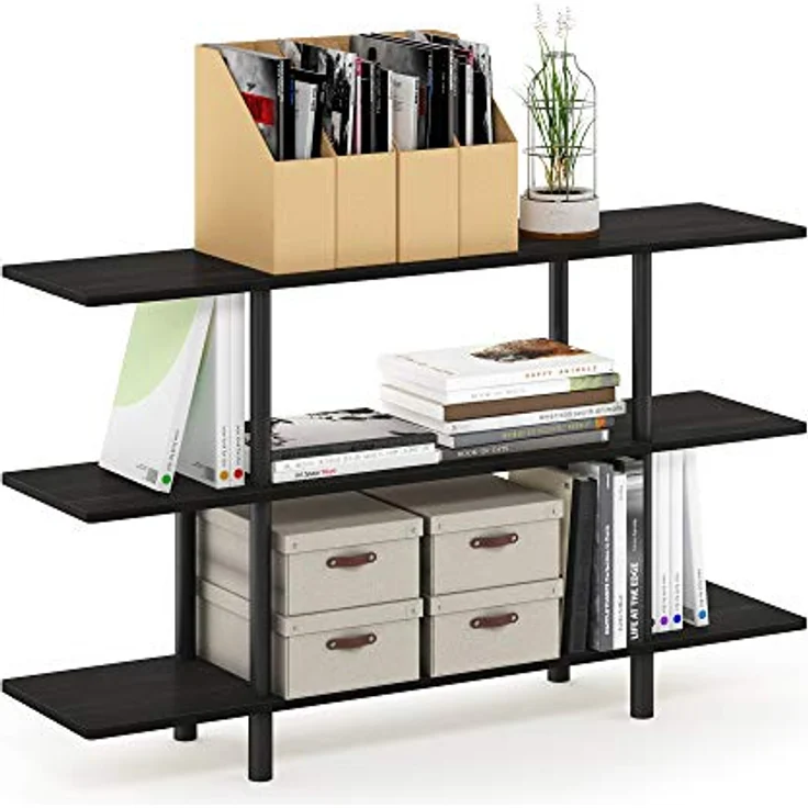 Furinno breites Regal mit 3 Ebenen, Espresso/Schwarz, 29.49 x 119.9 x 70.69 cm – Bild 1
