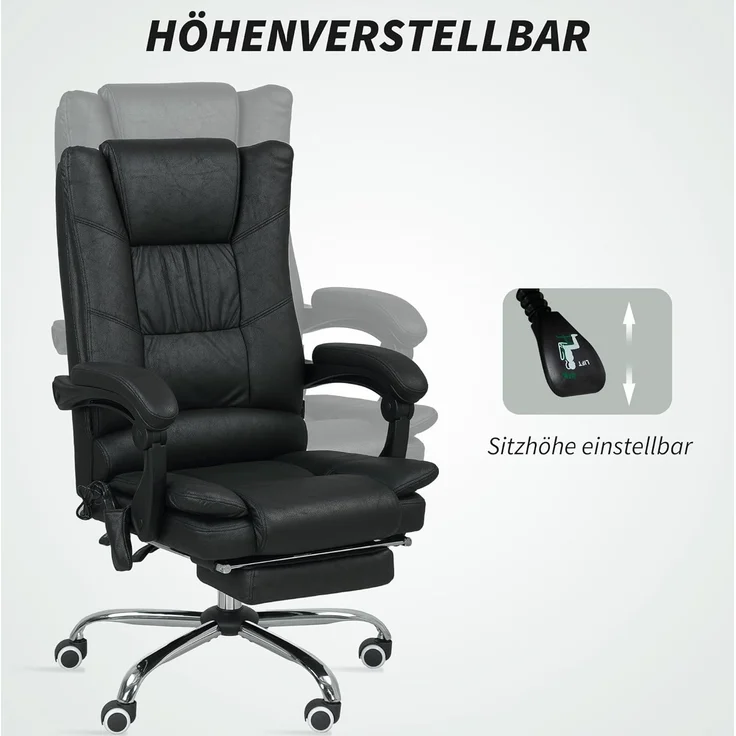 Vinsetto Schreibtischstuhl Bürostuhl mit Vibrationsmassage Chefsessel mit Lendenwärmer (Drehstuhl, 1 St), Höhenverstellbar Schreibtischstuhl mit Lendenwirbelstütze, drehbar – Bild 5