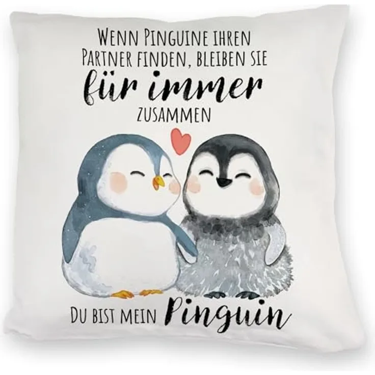 speecheese Dekokissen Pinguinpärchen Kuschelkissen mit Spruch Du bist mein Pinguin