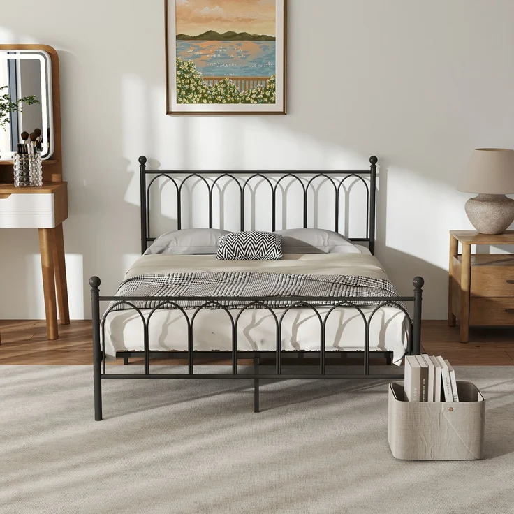 Metallbett 140×200cm，Einzelbett Jugendzimmer mit Lattenrost Schwraz,ohne Martatze – Bild 2