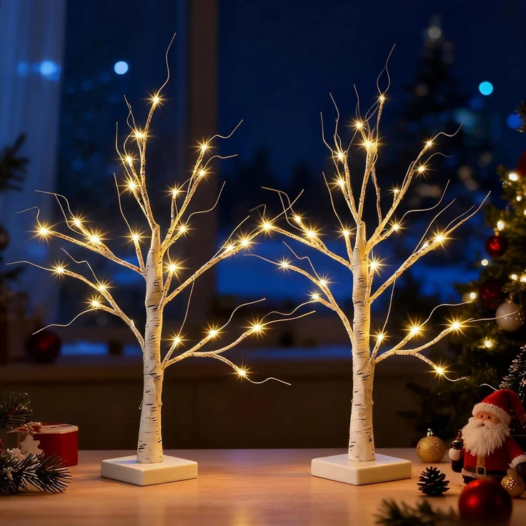 Salcar LED-Lichterkette LED Baum Lichter Warmweiß Weihnachten LED Birkenbaum, 2PCS 60cm LED Lichterbaum Innen mit 24 LEDs Licht – Bild 7