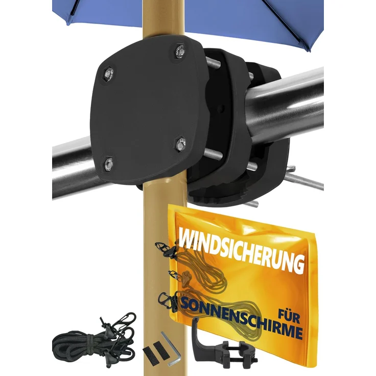 Menz Schirmhalterung Balkongeländer SunnyBoy 3.0 + Windsicherung für Sonnenschirme - Sonnenschirm Halterung Balkon - Sonnenschirmhalter Balkongeländer als Sonnenschirmständer Balkon, Schwarz