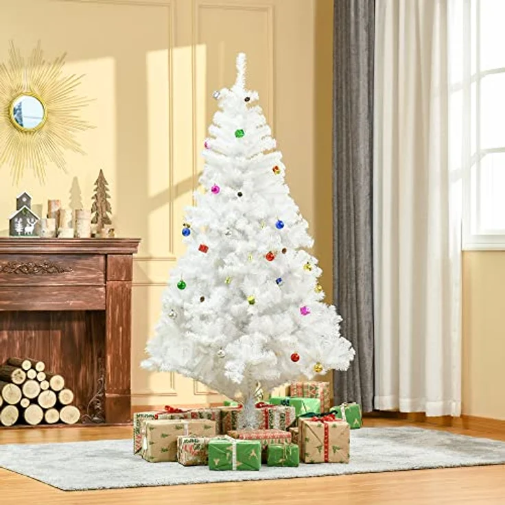 HOMCOM Künstlicher Weihnachtsbaum Künstlicher Weihnachtsbaum inkl. Metallständer, 105x180 cm (BxH), weiß – Bild 3