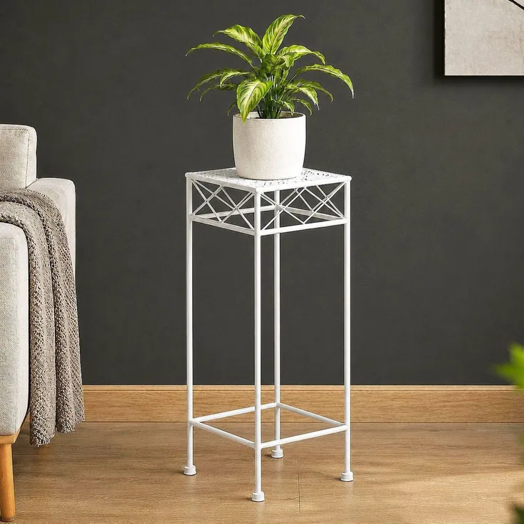 DanDiBo Blumenhocker Weiß Metall Eckig 60 cm Blumenständer 96314 M Beistelltisch Blumensäule Modern Pflanzenständer Pflanzenhocker