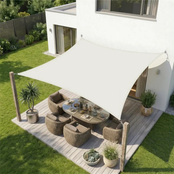 Sekey Sonnensegel Wasserdicht Rechteckig Sonnenschutz UV Schutz Balkon Terrasse Garten, BxT: 200 x 300 cm, Creme – Bild 5