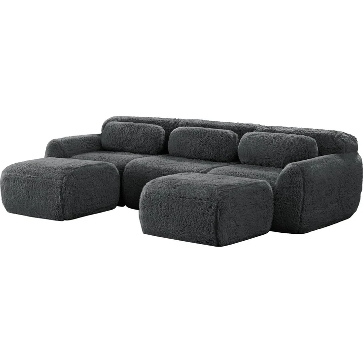 DESVIAE Sofa modular aus Plüschstoff Grau, rahmenlos mit rutschfester Basis, 291 x 179 x 73 cm – Bild 8