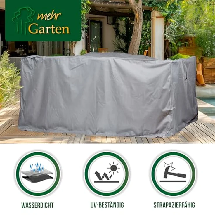 Mehr Garten Gartenmöbel Abdeckung, rechteckig 250x150x94 cm, grau, Oxford 600D, wasserdicht, UV-beständig, wetterfest – Bild 3