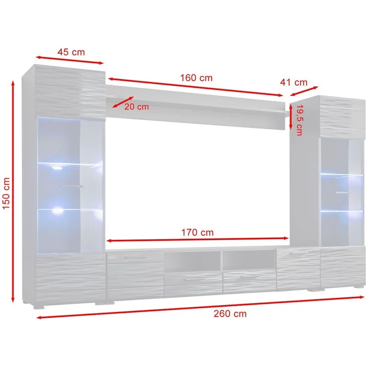 Wohnwand Soria Anbauwand 4-teilig schwarz Sahara Hochglanz 3D Dekor – Bild 3