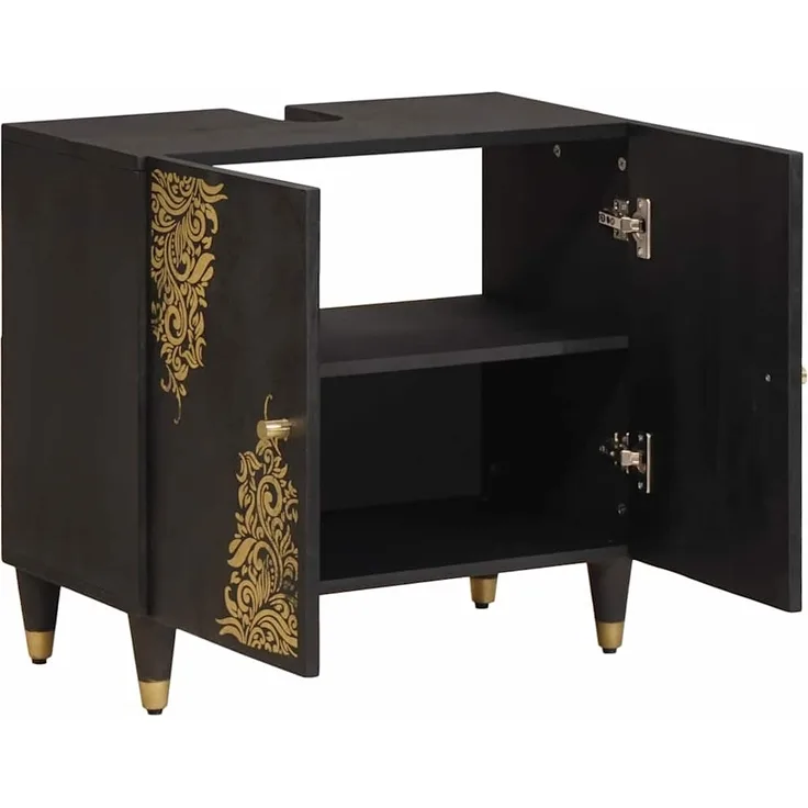 vidaXL Waschbeckenunterschrank mit Speicher Schwarz 62 x 33 x 58 cm 4018827