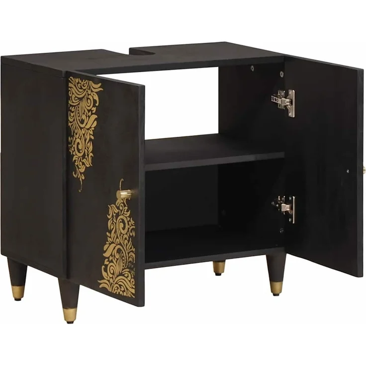 vidaXL Waschbeckenunterschrank mit Speicher Schwarz 62 x 33 x 58 cm 4018827 – Bild 1