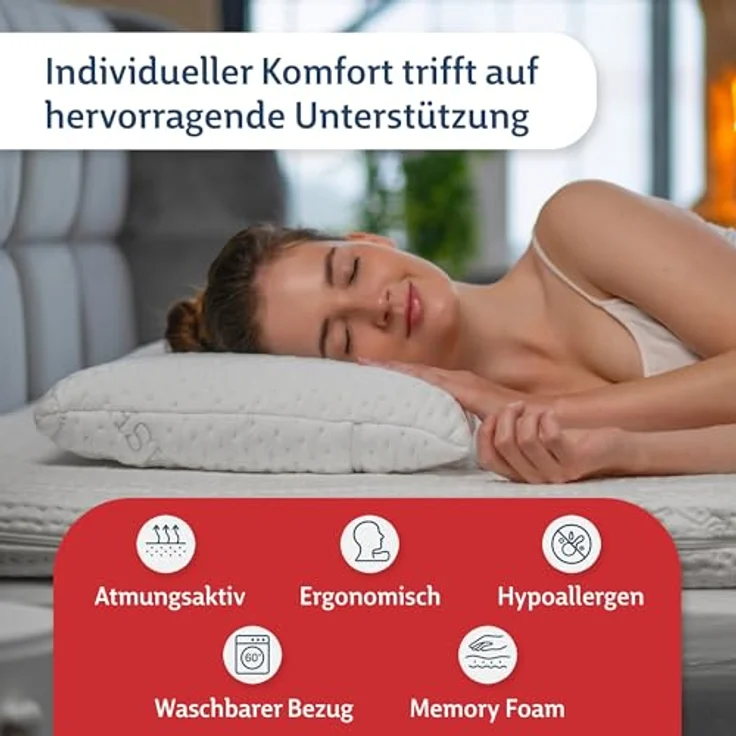 FMP Matratzenmanufaktur Orthopädisches Nackenstützkissen -viscoelastisches Kissen, Visco Kopfkissen, 6,5 cm hoch, Kissen, Nackenkissen – Bild 4