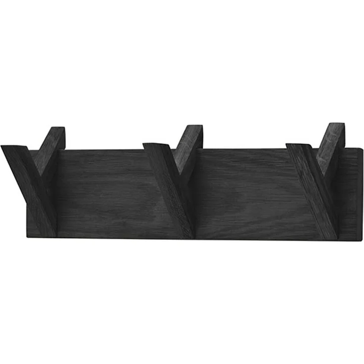 Garderobenleiste >BANTRY< 3 Haken, Eiche massiv, schwarz mit Maserung - 40x13x12cm (BxHxT) – Bild 1