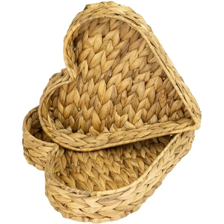 HMF Dekotablett Deko Herz, geflochtene Dekoschale aus Wasserhyazinthe, 2er Set mit 29/26 cm Breite, Deko- und Serviertabletts – Bild 1